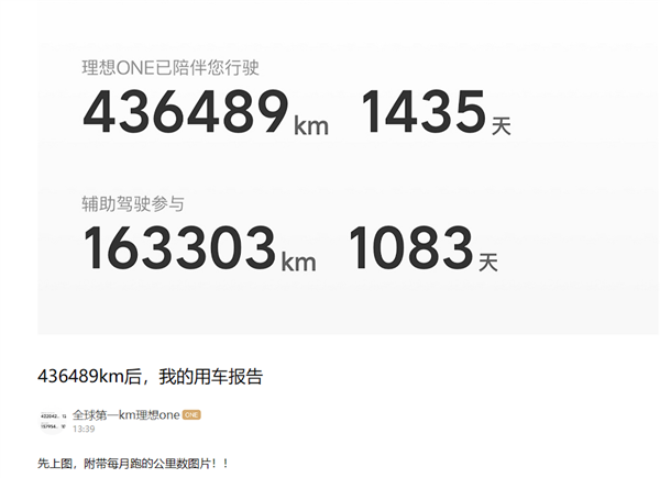 43万公里！全网里程第一理想ONE车主发用车报告：没出什么大问题 第2张