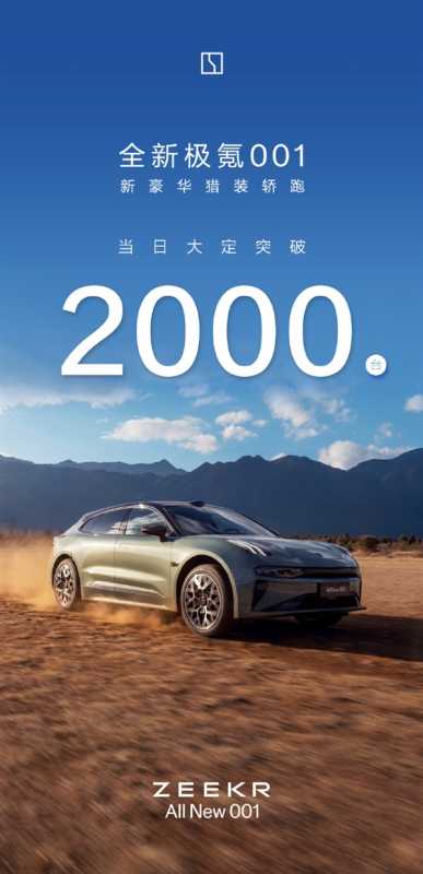 极氪再发战报：全新001车型3月30日新增大定突破2000台 第1张