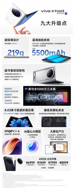 史上最轻大折叠屏！vivo X Fold3明天首销：6999元起 第2张