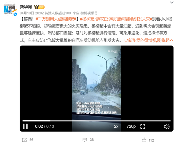 车主注意！杨柳絮堆积在发动机舱可能会引发火灾 第1张