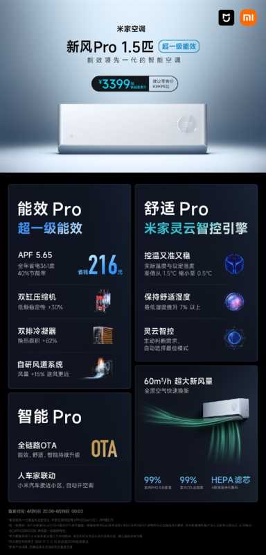 3399元 米家空调新风Pro发布：配有灵云智控引擎 第3张