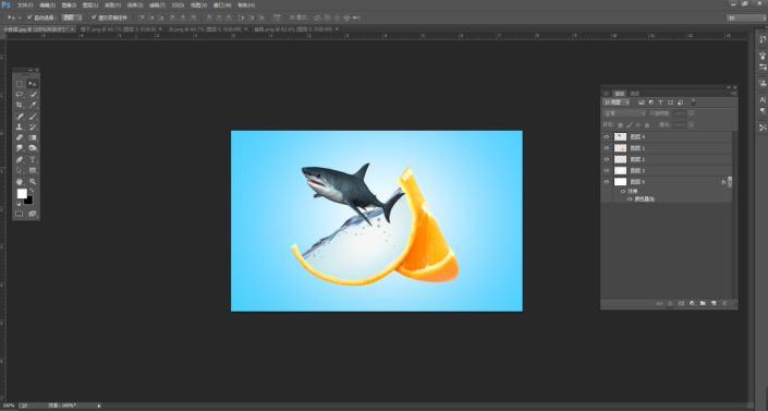 创意合成，通过PS制作鲨鱼在橙子里游泳的创意画面 第11张