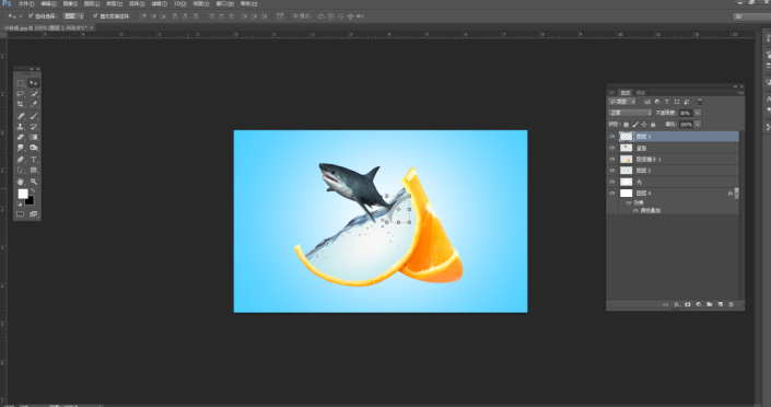 创意合成，通过PS制作鲨鱼在橙子里游泳的创意画面 第12张
