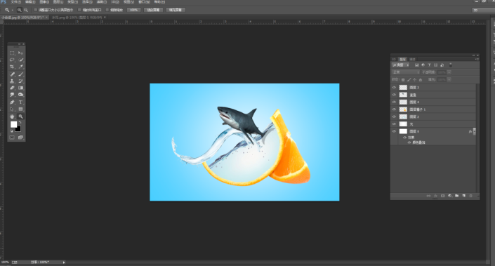 创意合成，通过PS制作鲨鱼在橙子里游泳的创意画面 第13张