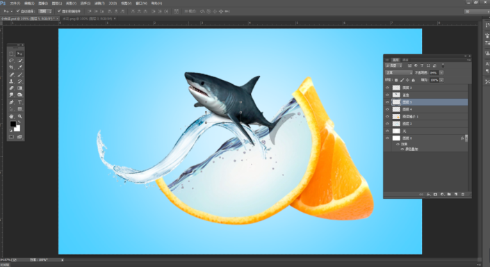 创意合成，通过PS制作鲨鱼在橙子里游泳的创意画面 第14张