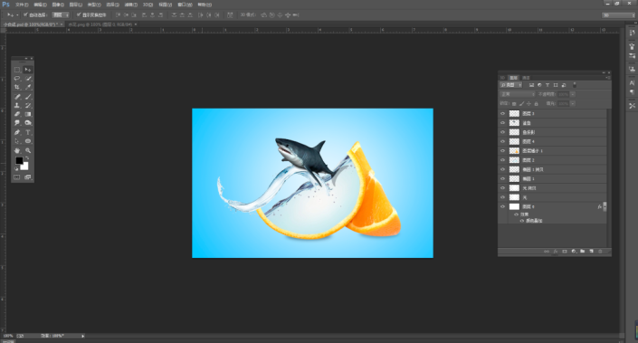 创意合成，通过PS制作鲨鱼在橙子里游泳的创意画面 第15张