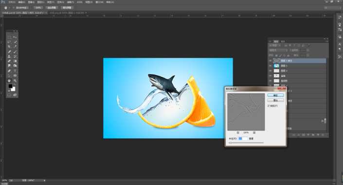 创意合成，通过PS制作鲨鱼在橙子里游泳的创意画面 第16张