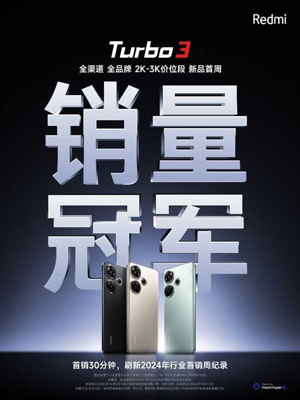 Redmi Turbo 3首销告捷 仅30分钟刷新2024年新品首销周记录 第1张