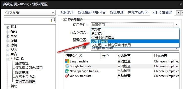 PotPlayer设置仅在英语时使用实时字幕翻译功能的方法 第6张