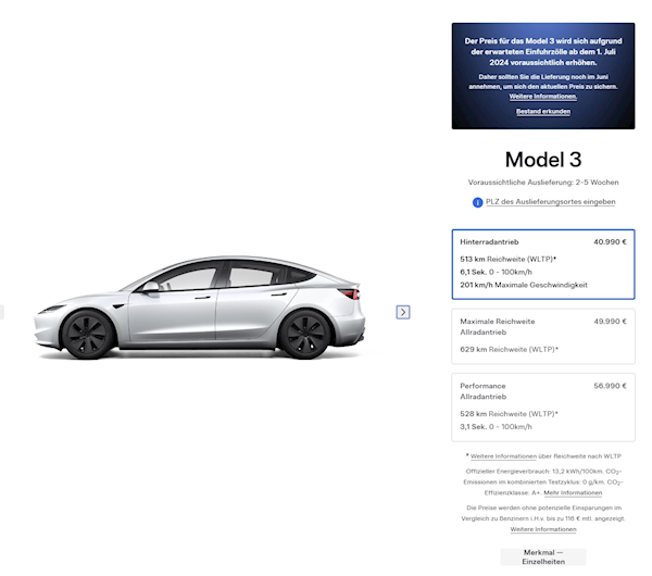 特斯拉：受欧盟关税影响 中国产的出口Model 3下月涨价 第1张