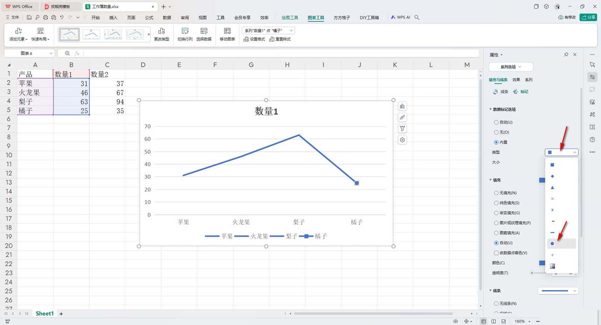 WPS表格折线图如何添加圆点? wps给折现图表折线末端添加实心圆技巧 第6张