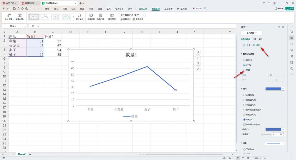 WPS表格折线图如何添加圆点? wps给折现图表折线末端添加实心圆技巧 第5张