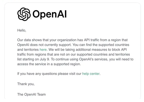 突发！ChatGPT母公司OpenAI：停止不支持国家API 第2张