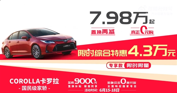 卡罗拉降至7.98万！一汽丰田6月交付新车73545辆 你下手了没