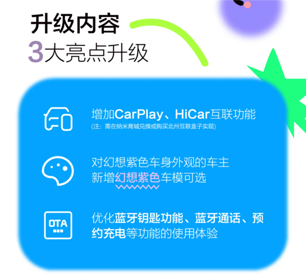 新增苹果CarPlay、华为HiCar 东风纳米01推OTA升级：但有个条件 第2张