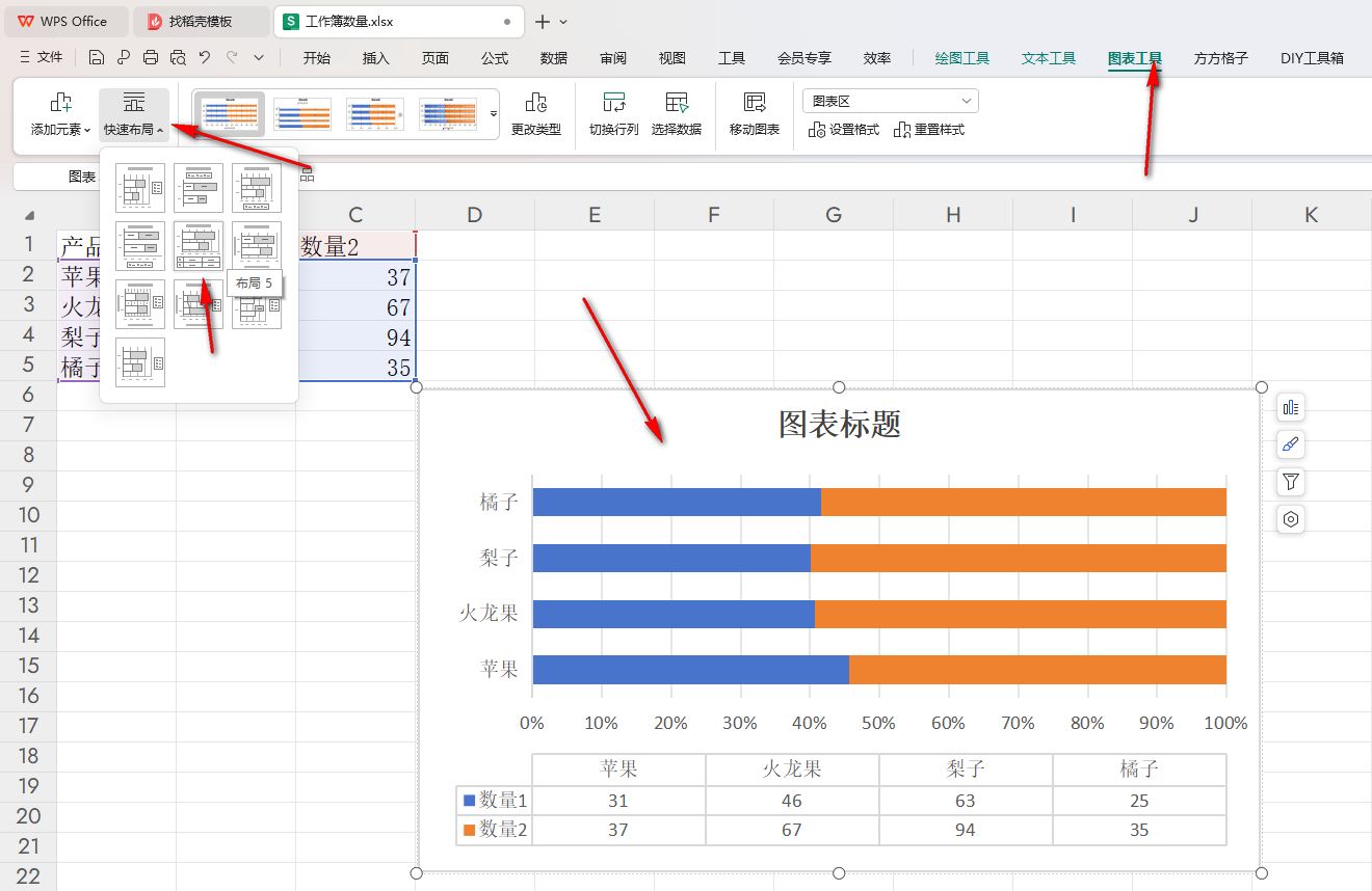 WPS如何插入百分比堆积条形图 WPS插入百分比堆积条形图的方法 第5张