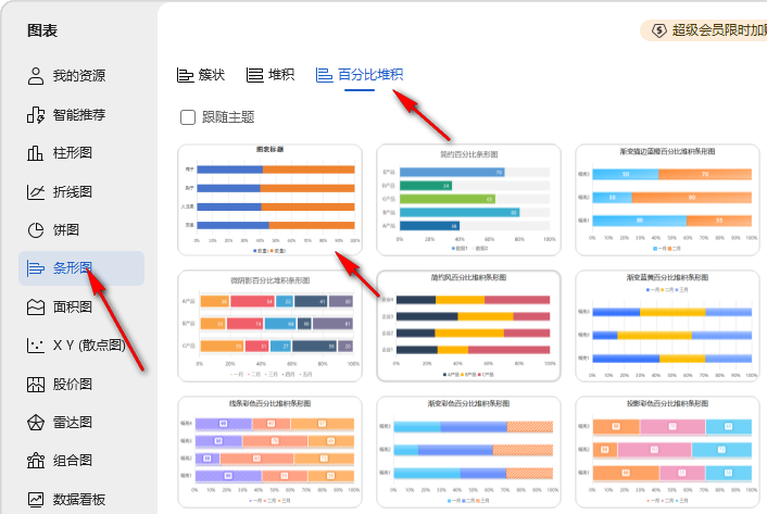 WPS如何插入百分比堆积条形图 WPS插入百分比堆积条形图的方法 第3张