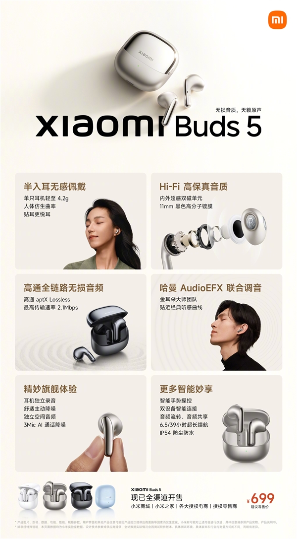 小米Buds 5旗舰耳机发布：天籁无损原声 只需699元 第1张