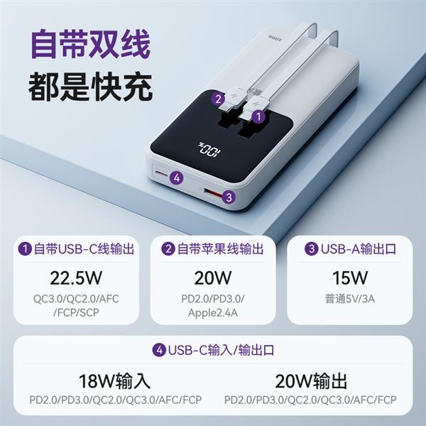 紫米超大杯自带双线上架 22.5W充电更快 实标20000mAh 到手仅89元 第2张