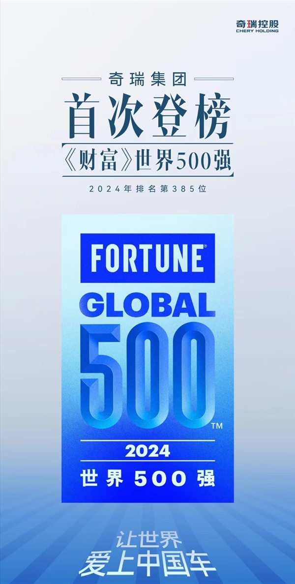 奇瑞首次登榜世界500强企业：已连续21年位居中国乘用车出口销冠 第1张