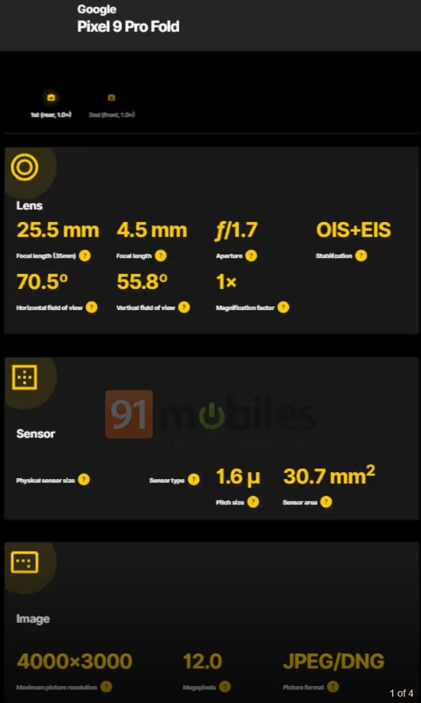 谷歌Pixel 9 Pro Fold摄像头规格曝光：4800万像素配F1.7光圈 第2张