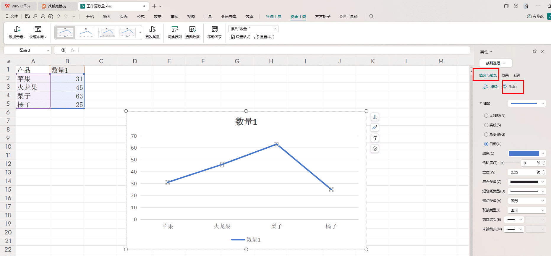 WPS折线图如何添加数据标记形状 WPS折线图添加数据标记形状的方法 第4张