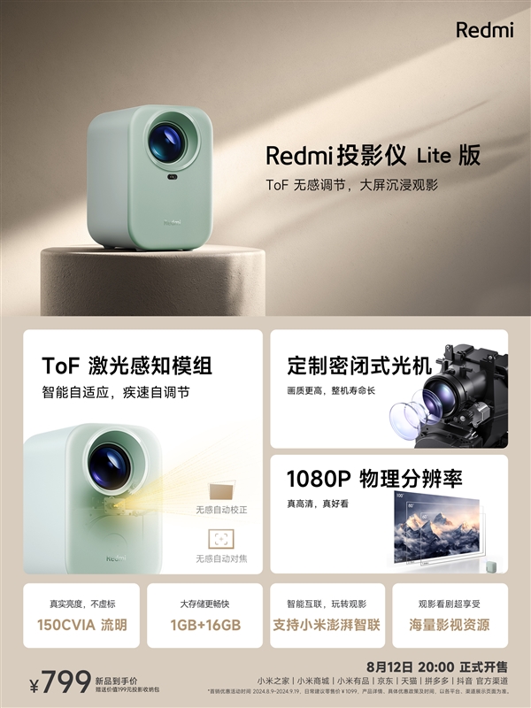 百元神器！Redmi投影仪Lite版全新绿色开售：仅799元 第2张