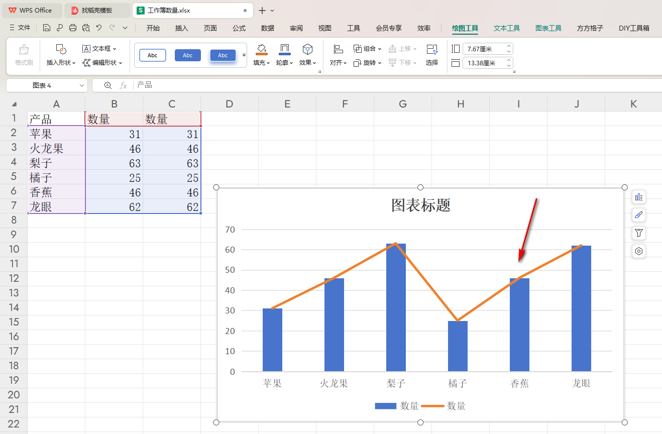 WPS柱形图如何添加一条折线 WPS柱形图中添加一条折线的方法 第4张