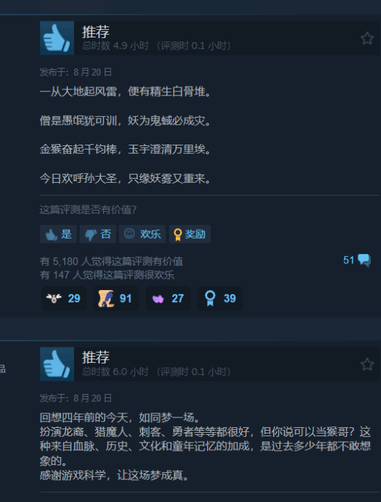 《黑神话：悟空》口碑大爆：Steam 95%好评如潮 第3张