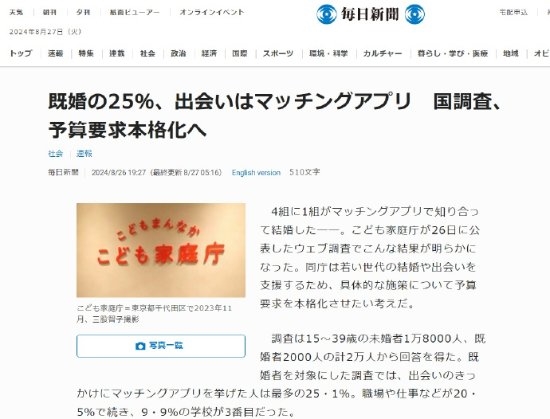 日本每4对夫妻中有1对通过交友软件相识 比例最高 第1张