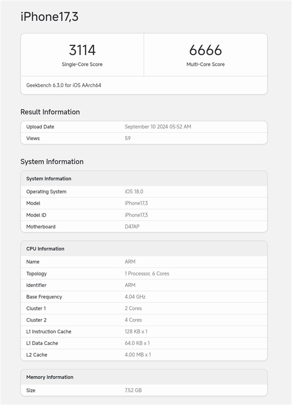 iPhone 16首发！A18跑分出炉：多核成绩不及A17 Pro 苹果刀法精准 第2张