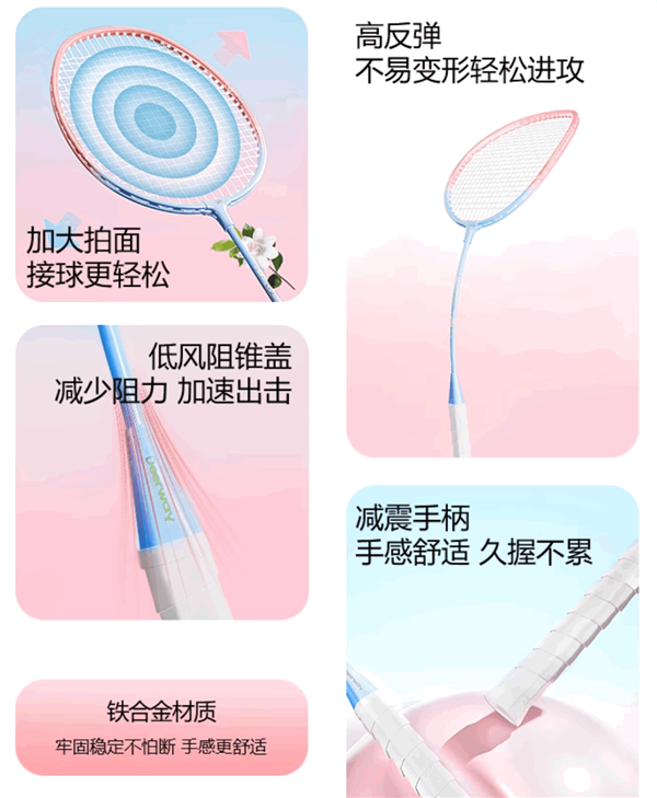 铝合金手柄、超轻耐磨！德尔惠羽毛球拍大促：25.9元到手 第2张