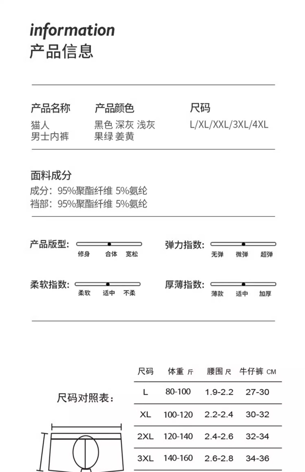 亲肤裸感透气：猫人透气男士内裤3条到手19.9元 第9张