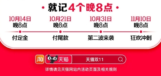 天猫双11优惠可与政府补贴叠加：10万款商品低至6折 10月21日晚8点开售