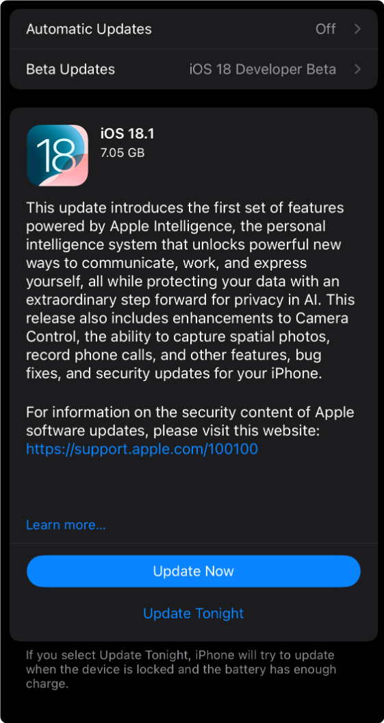 苹果发布iOS 18.1准正式版升级！紧急修复iPhone 16系列随机重启Bug 第2张