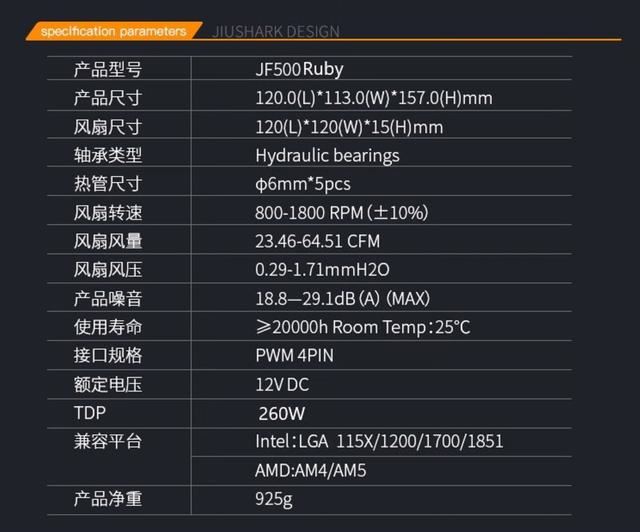 性能与颜值完美结合! 新品九鲨JF500Ruby散热器开箱评测 第4张