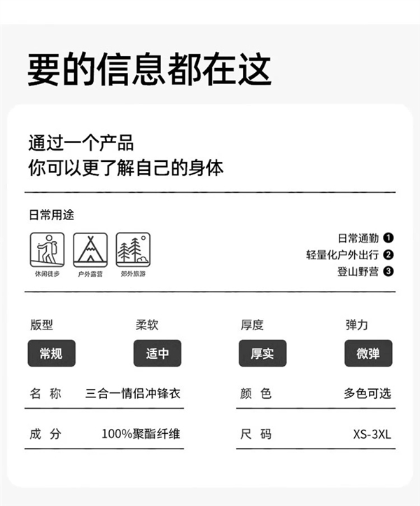 带指南针的三合一冲锋衣：88元大促 第6张