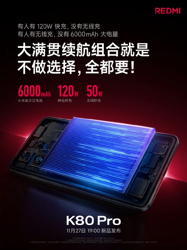 120W秒充比小米15还猛！王腾：REDMI K80 Pro 4K档最全能充电续航 第2张