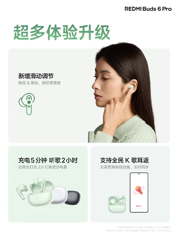 399元！REDMI Buds 6 Pro发布：首发罕见圈瓷同轴三单元 第3张