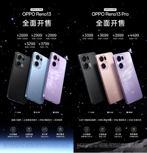 超美小直屏+领先的AI高清实况 OPPO Reno13系列开售 2699起！