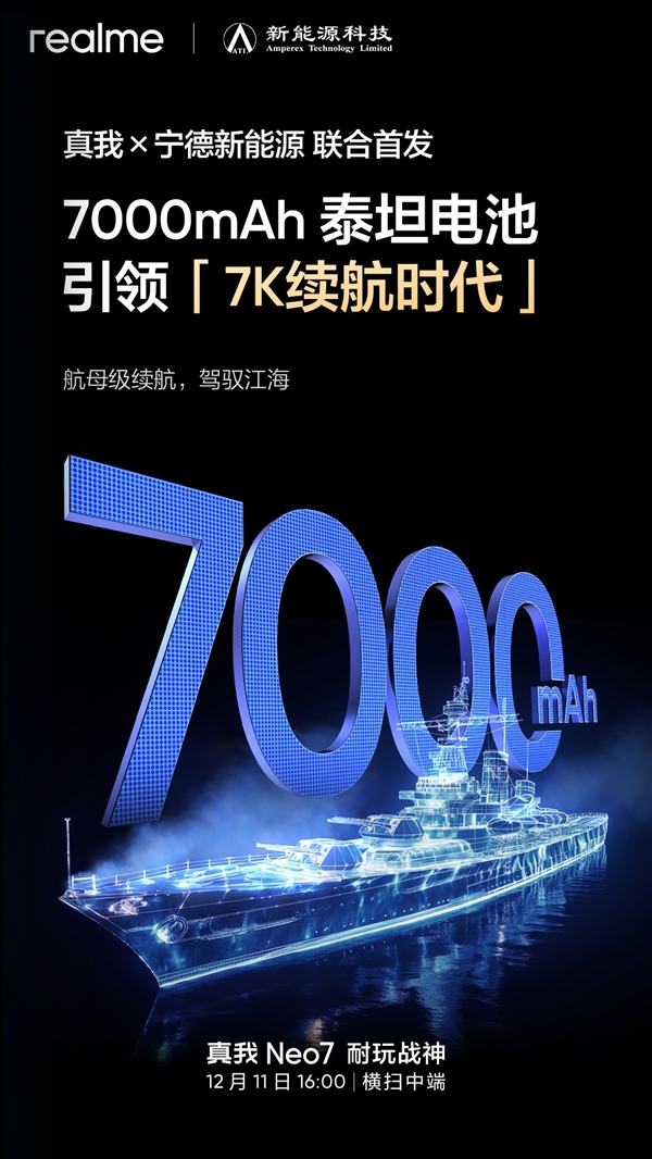 智能手机进入7K续航时代！真我Neo7首发7000mAh泰坦电池 第2张