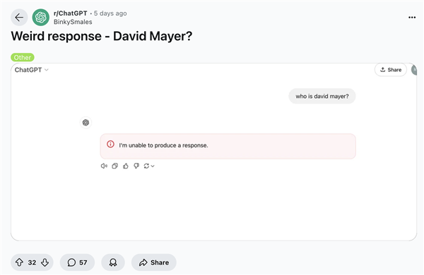 提到就崩溃！神秘名字“David Mayer”搞崩ChatGPT：官方终于给出答案