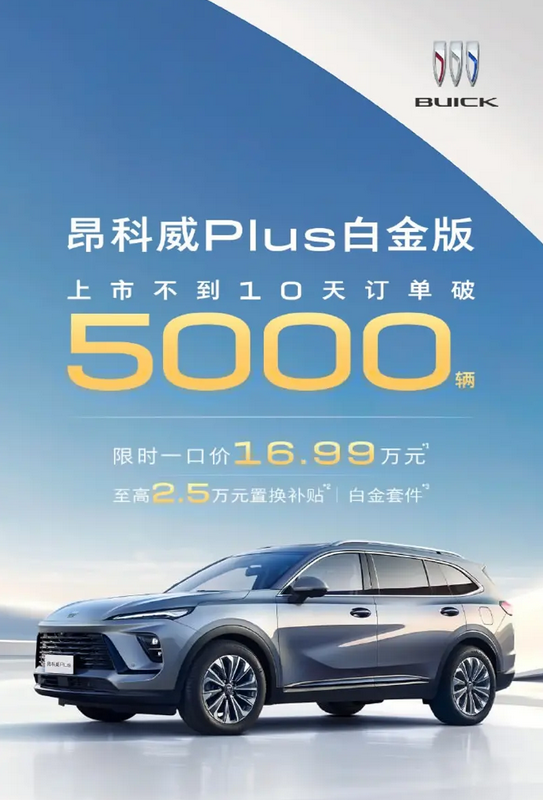 限时16.99万！别克昂科威Plus白金版热销：不到10天订单已破5000台 第1张