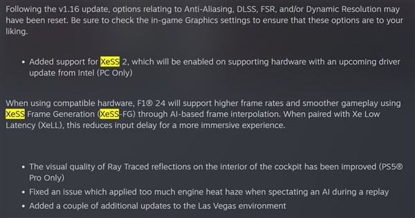 Intel终于有了帧生成！《F1 24》成第一款XeSS 2游戏 第2张