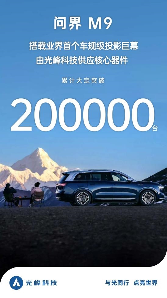 问界M9大定突破20万台 车规级投影巨幕开豪华驾乘新体验