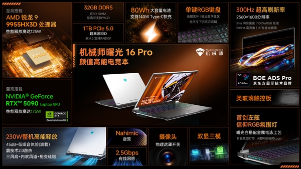 顶级硬件组合！机械师新款曙光16 Pro用上9955HX3D搭配RTX 5090