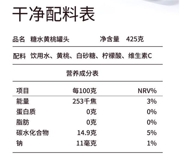 配料表干净 蜜野季糖水黄桃罐头限时优惠 6罐到手25.8元