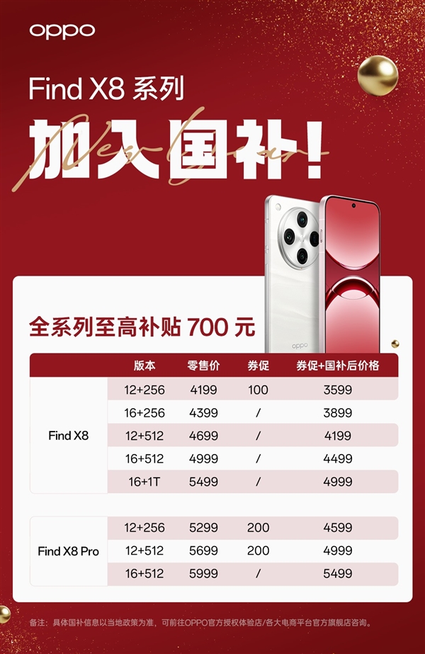 OPPO Find X8全系纳入国补计划：购机最高立省700元