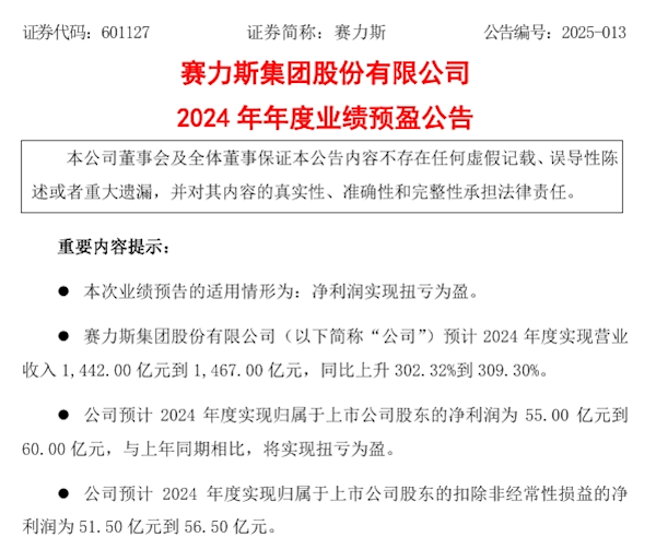 赛力斯2024年预计营收飙升300%：新能源汽车销量大幅增长 第2张